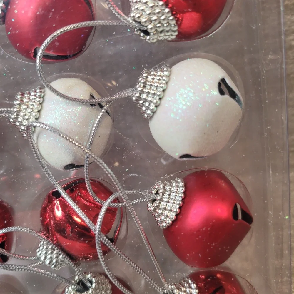 42‎ Hobby Lobby Old Stock Red & Silver Metal Jingle Bells Ornaments NEW